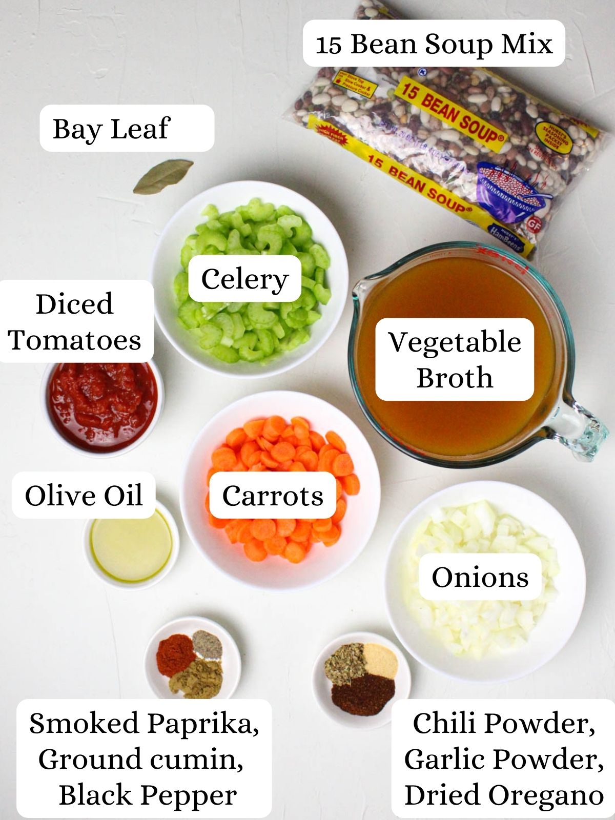 Ingredients needed to make 15 bean soup.